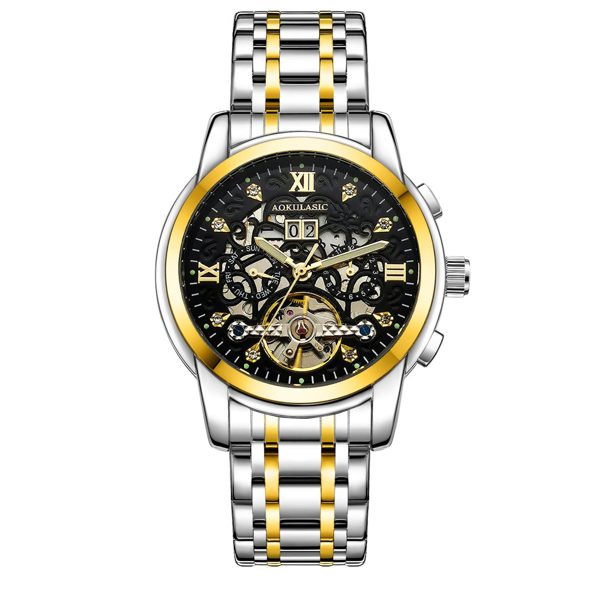 New Mens Large-rotor Skeleton Automatic Mechanical Watch