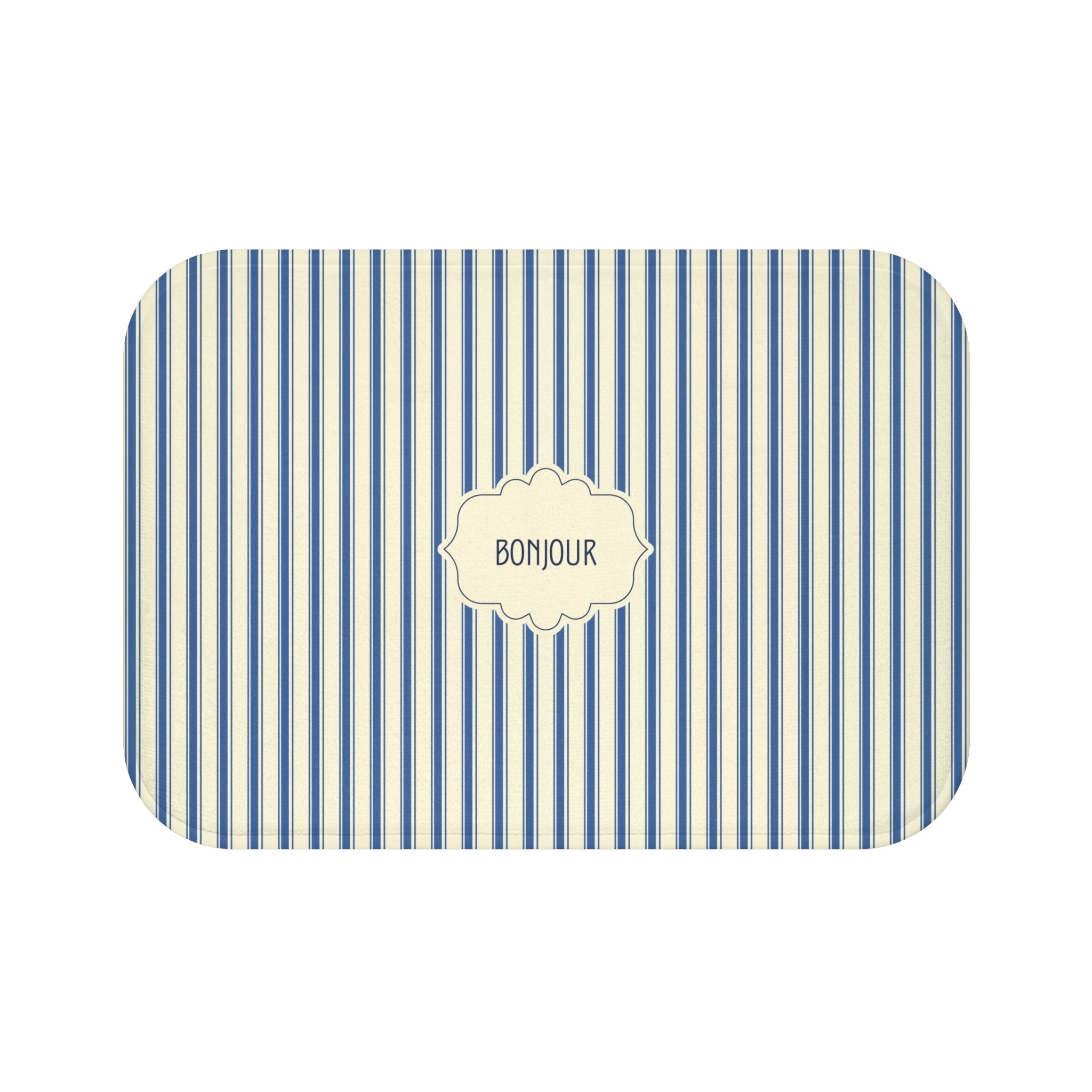Bonjour FRENCH BLUE Stripe Bath Mat — Vintage French Bathroom Rug