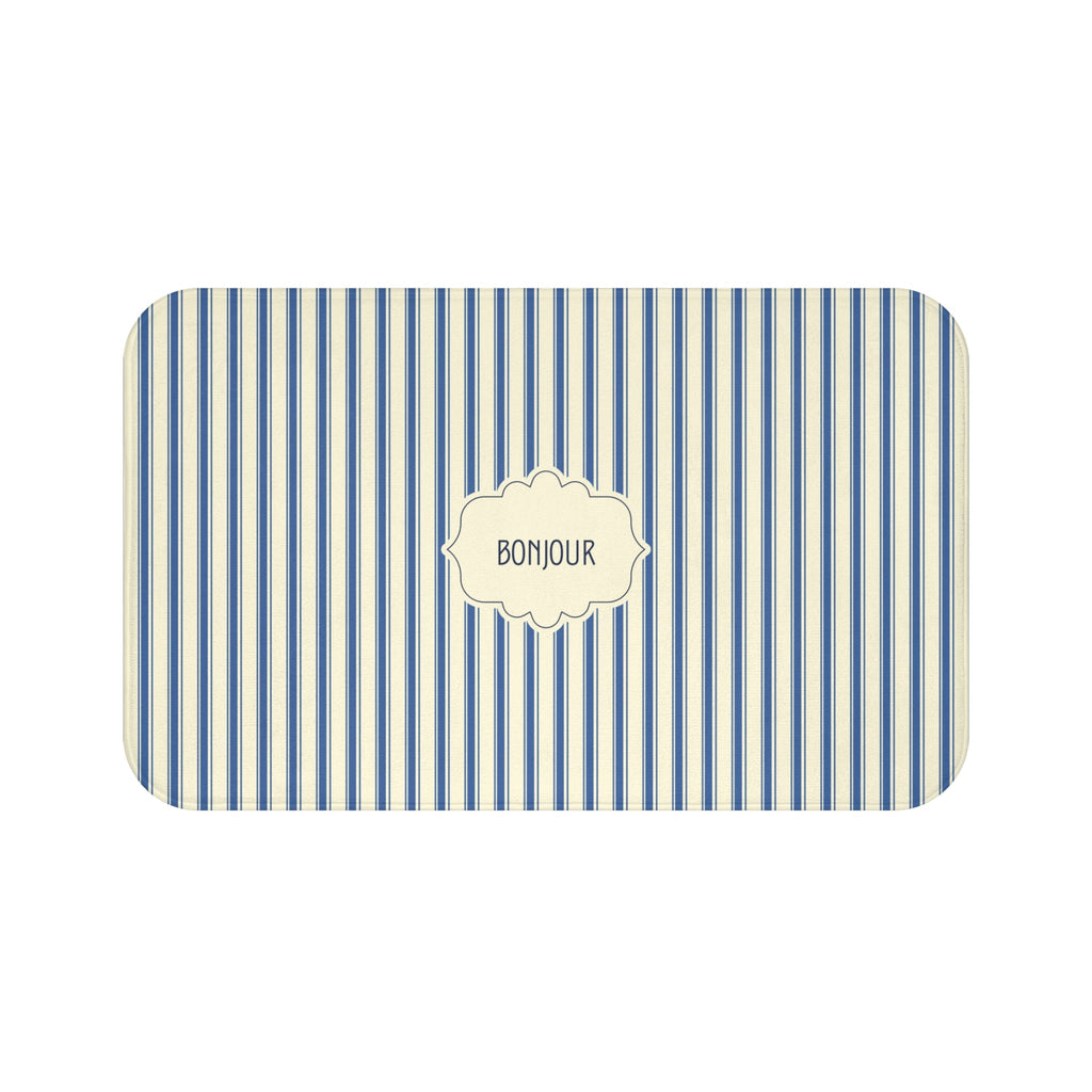 Bonjour FRENCH BLUE Stripe Bath Mat — Vintage French Bathroom Rug
