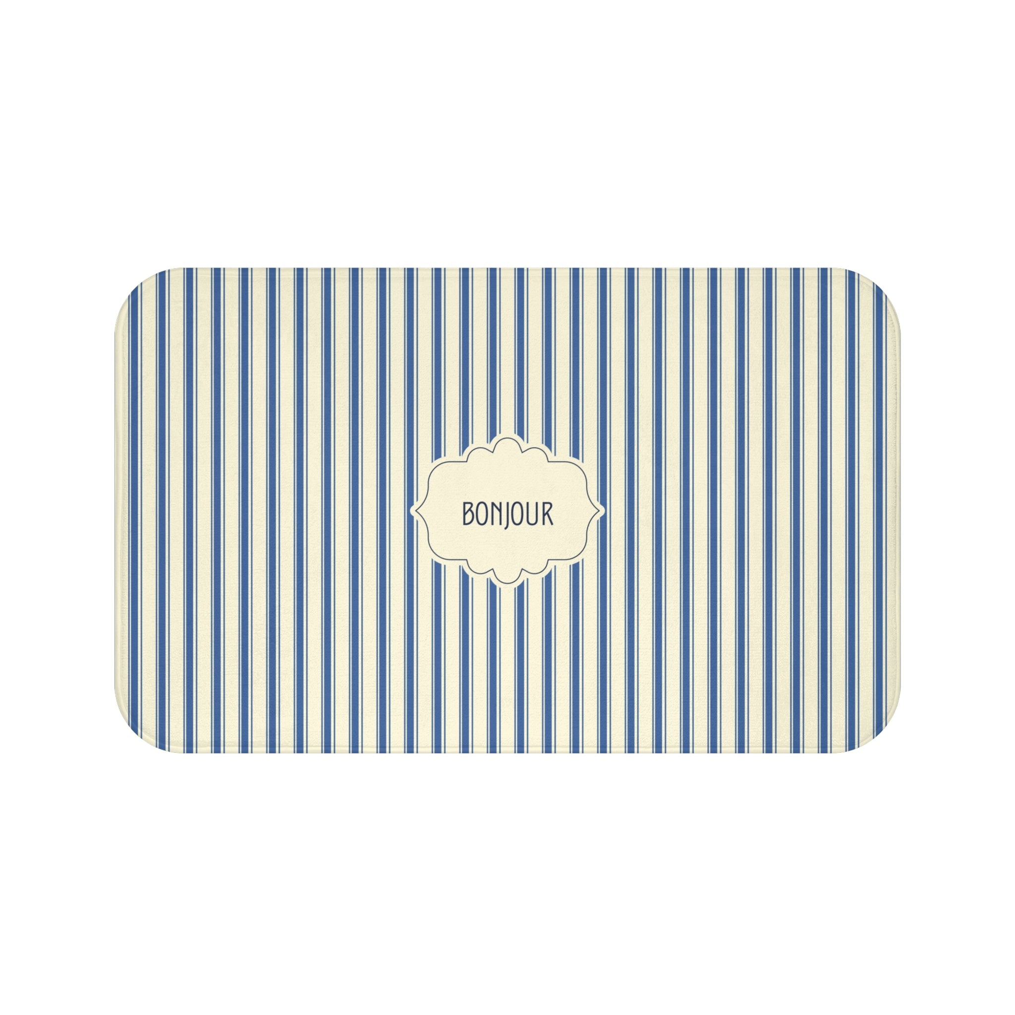 Bonjour FRENCH BLUE Stripe Bath Mat — Vintage French Bathroom Rug