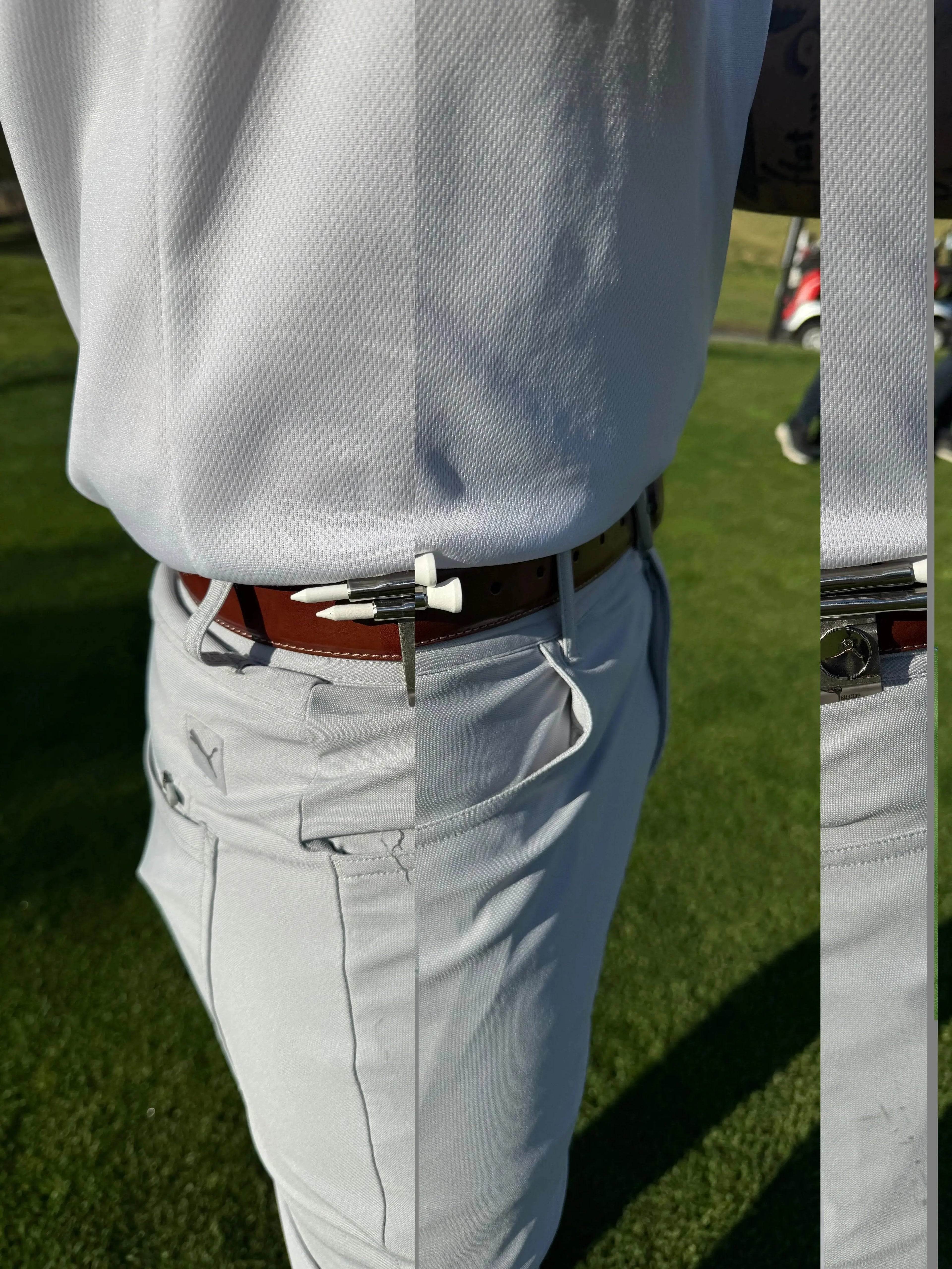 The Tee Clip® Tether™: USA Made | Golf Tee Holder for Belt or Waist| Double Barrels for 2 Tees and 18mm Ball Marker