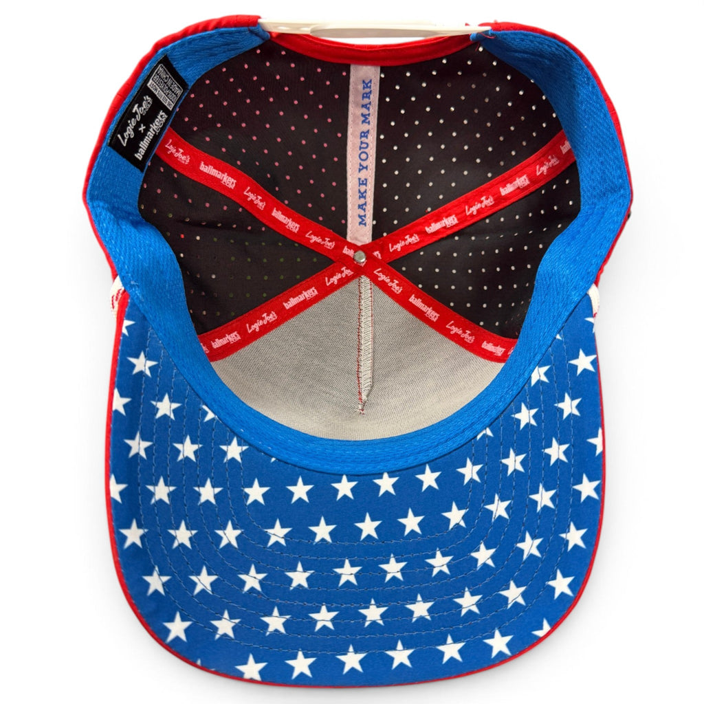Red, White & View Golf Hat | Snapback Cap | Built-in Magnetic Ball Marker Holder + Marker Included | Adjustable USA Shades
