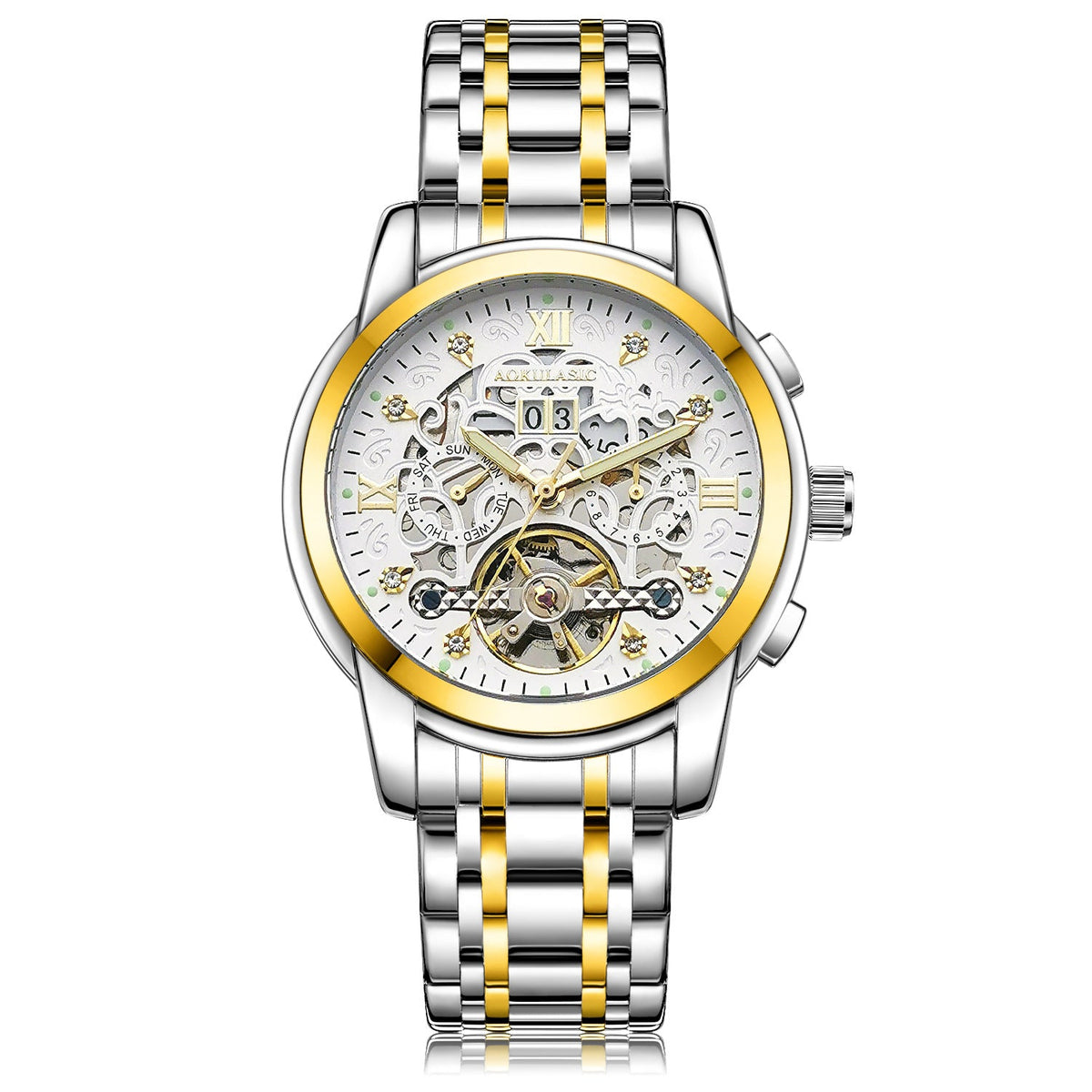 New Mens Large-rotor Skeleton Automatic Mechanical Watch