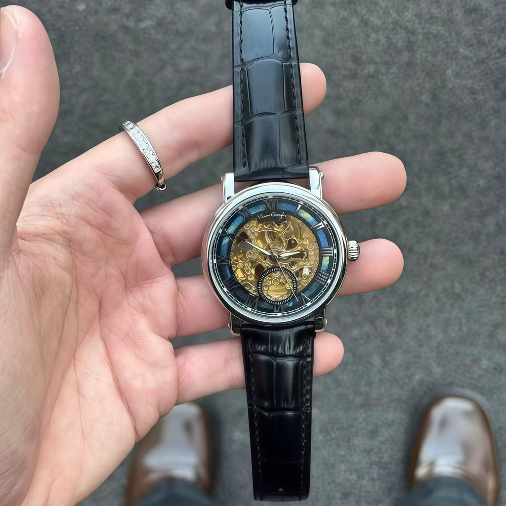 VAN GOGH Starry Night Series Blue Dial Skeleton Mechanical Movement Watch Daily Waterproof Starry Night