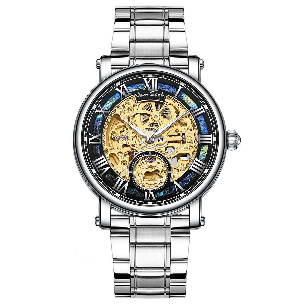 VAN GOGH Starry Night Series Blue Dial Skeleton Mechanical Movement Watch Daily Waterproof Starry Night