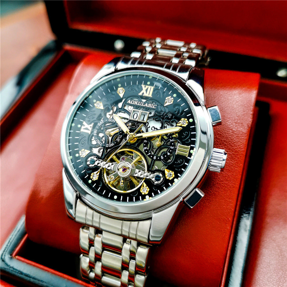 New Mens Large-rotor Skeleton Automatic Mechanical Watch