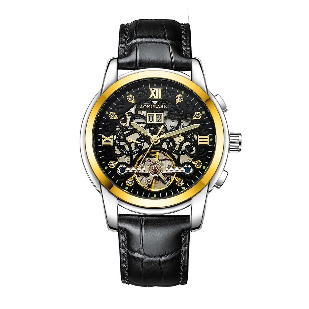New Mens Large-rotor Skeleton Automatic Mechanical Watch