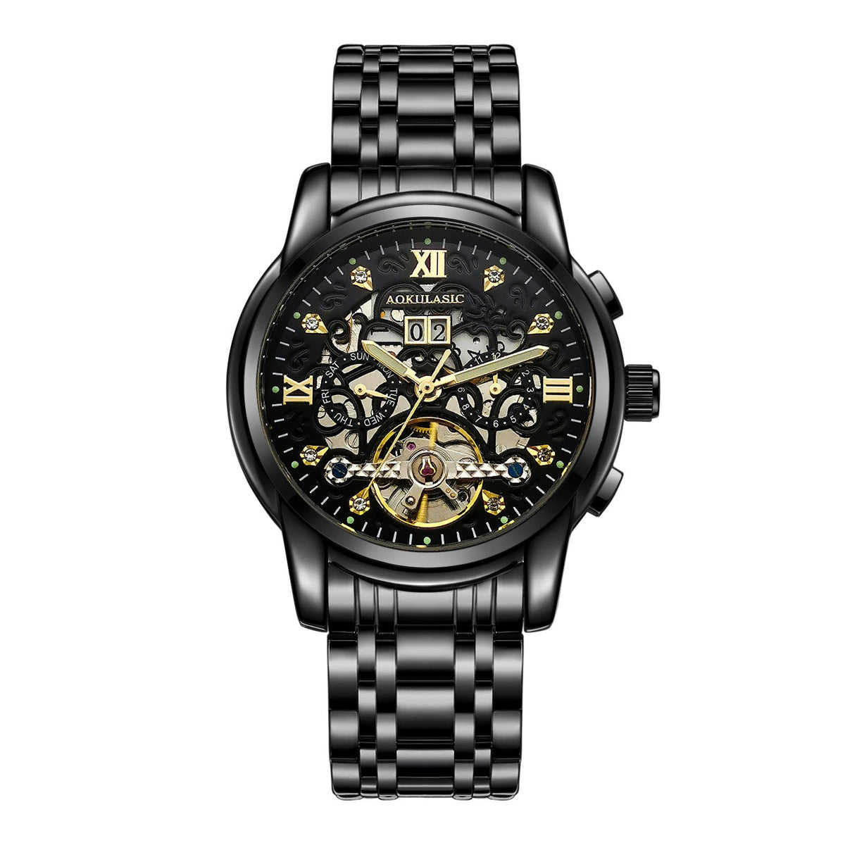 New Mens Large-rotor Skeleton Automatic Mechanical Watch